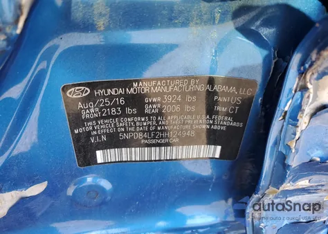 2017 Hyundai Elantra Se z USA, uszkodzony, nr VIN 5NPD84LF2HH124948